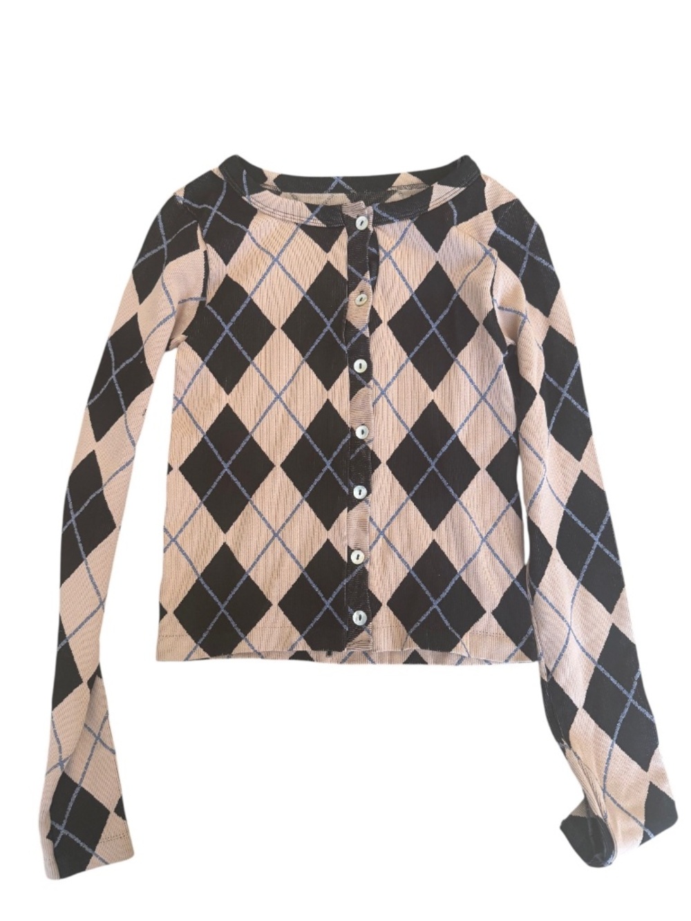 NWOT Out From Under Urban Outfitters Argyle Cropped Cardigan Beige Black XS S - Picture 4 of 4